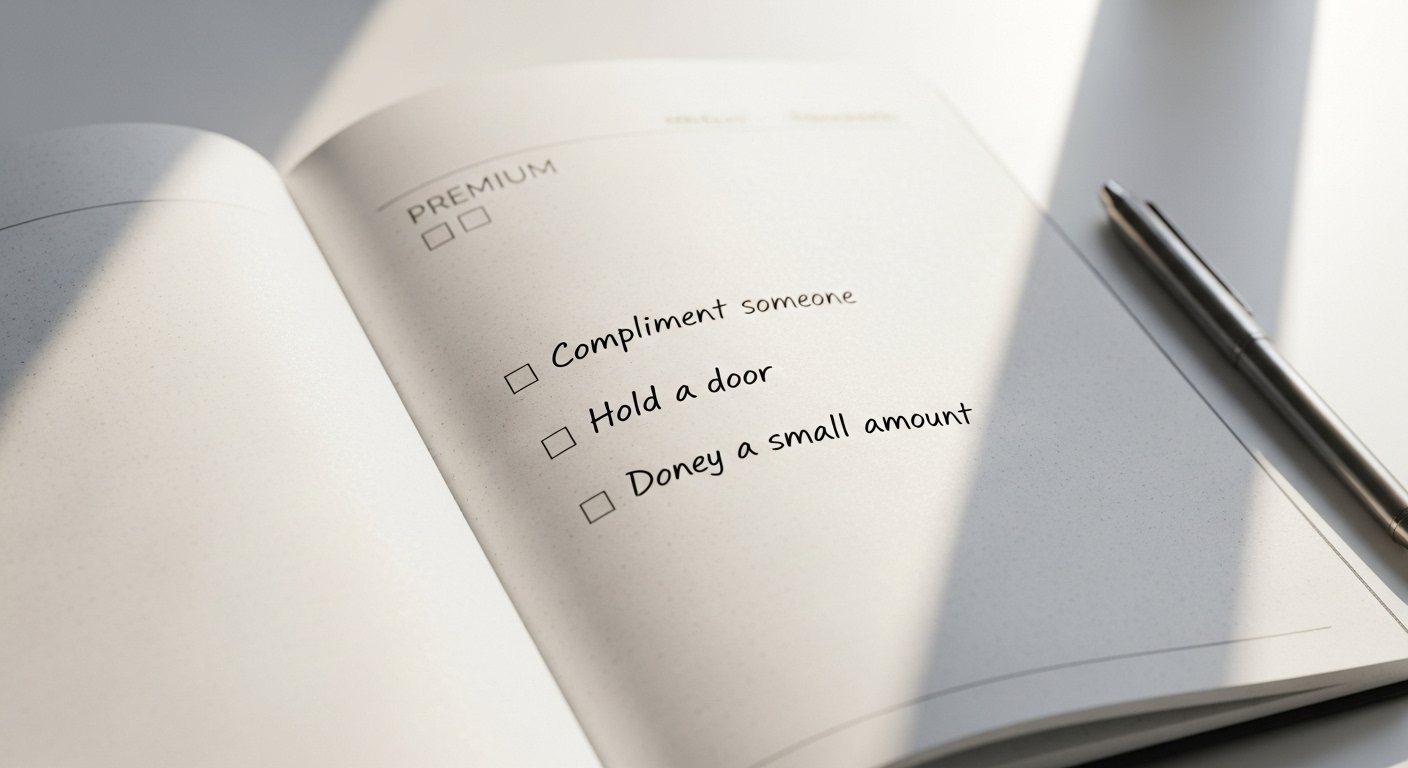 Habit tracking and gratitude journal app interfaces showing prompts for automating good deeds