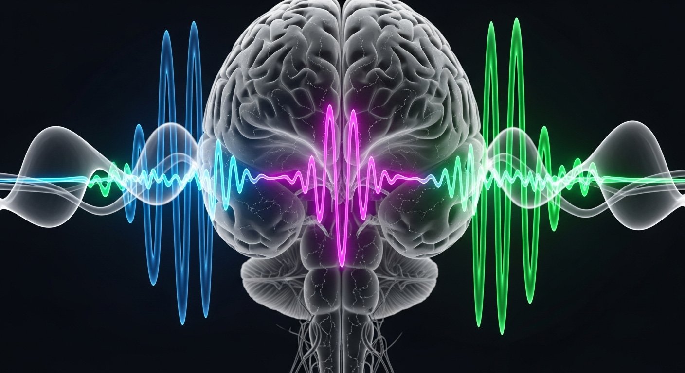 EEG cap on person showing brainwave activity monitoring and measurement