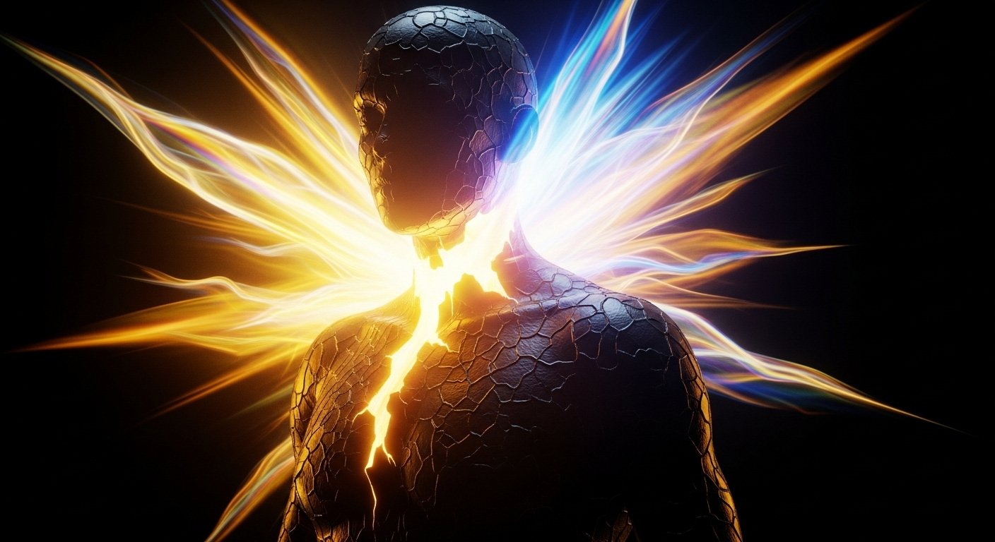Human silhouette with light and shadow intermingling showing integration of shadow self
