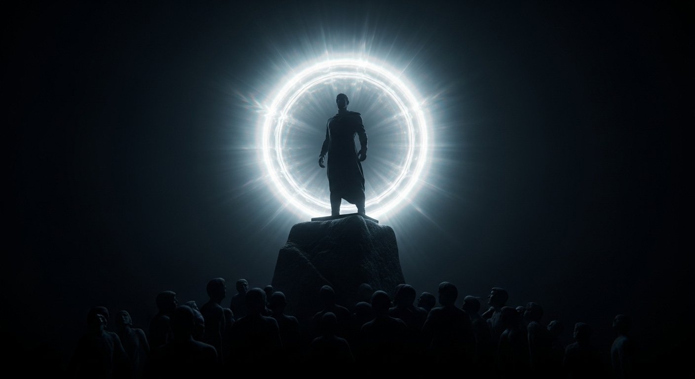 Person with protective glowing shield against shadowy figures with scripture showing spiritual protection