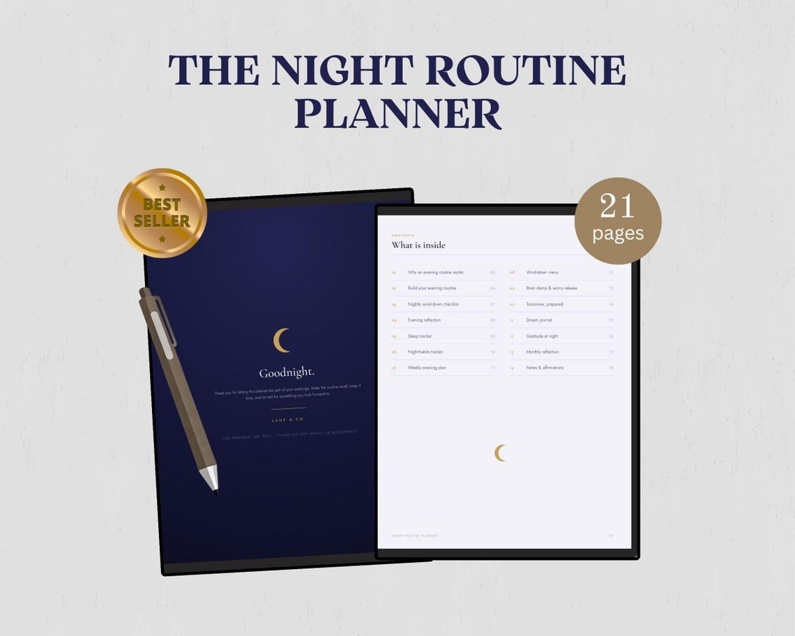 night-routine-digital-planner Night Routine Digital Planner | Evening Wind-Down & Sleep Reflection Journal | Undated GoodNotes iPad Planner | A4 and US Letter